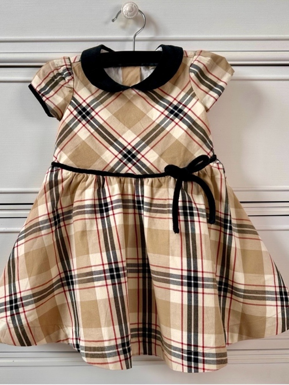 Hope & Henry Tartan Plaid Peter Pan Collar Sweet Little Beige and Black Dress